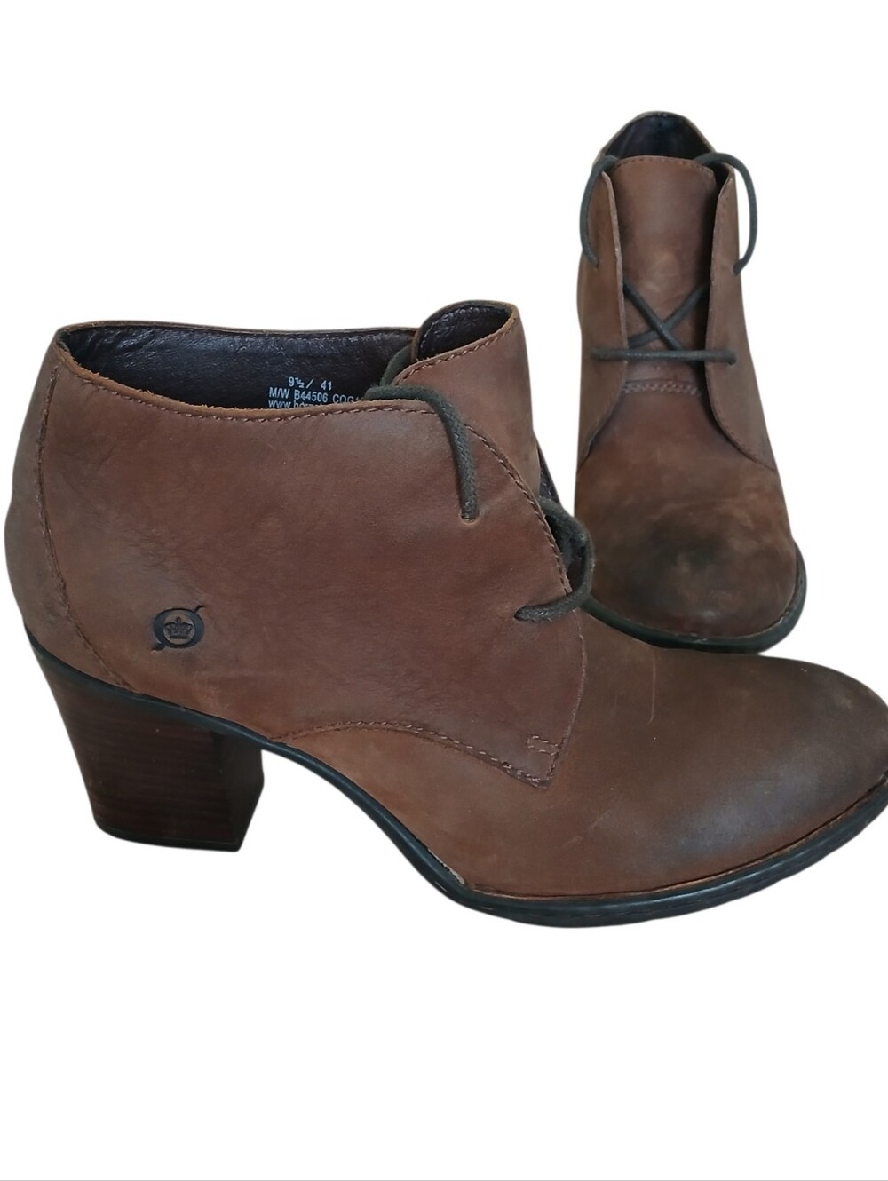 BORN Fina Lace Up Leather Heeled Ankle Booties Women's 9.5 Brown Distressed